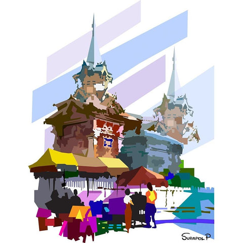 Beside The Wall Black Modern Wood Framed Art Print with Double Matting by Pansanit, Surapol