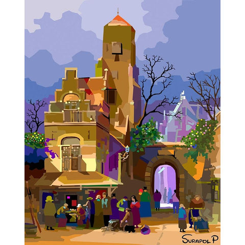 Border Village White Modern Wood Framed Art Print by Pansanit, Surapol