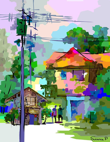 Country House Black Ornate Wood Framed Art Print with Double Matting by Pansanit, Surapol