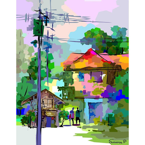 Country House White Modern Wood Framed Art Print by Pansanit, Surapol