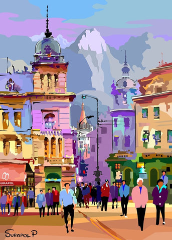 Fantasy City White Modern Wood Framed Art Print with Double Matting by Pansanit, Surapol