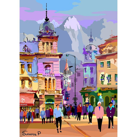 Fantasy City Black Modern Wood Framed Art Print by Pansanit, Surapol