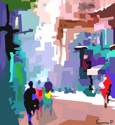 Quiet City White Modern Wood Framed Art Print with Double Matting by Pansanit, Surapol