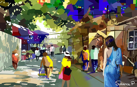 Small Town House White Modern Wood Framed Art Print with Double Matting by Pansanit, Surapol