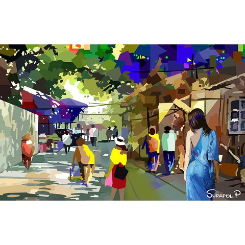 Small Town House Black Modern Wood Framed Art Print with Double Matting by Pansanit, Surapol