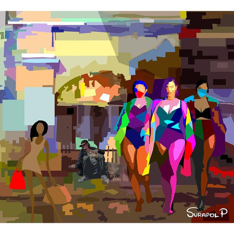 The Homeless Black Modern Wood Framed Art Print with Double Matting by Pansanit, Surapol