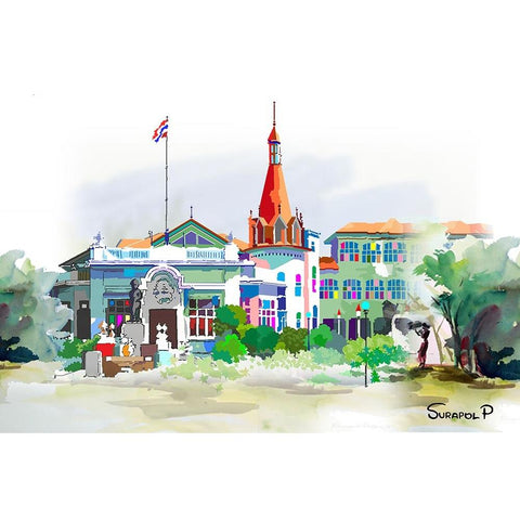 The Palace Black Modern Wood Framed Art Print with Double Matting by Pansanit, Surapol