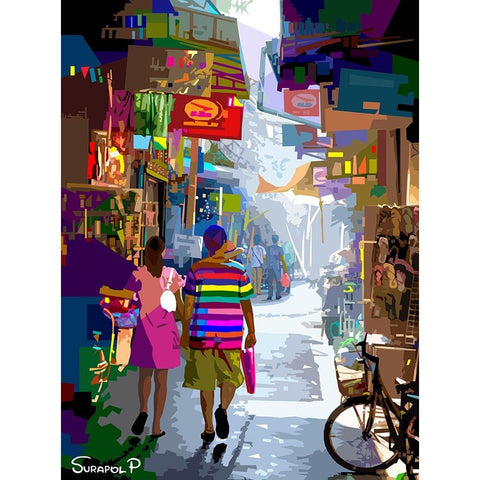 Alley In The City Gold Ornate Wood Framed Art Print with Double Matting by Pansanit, Surapol