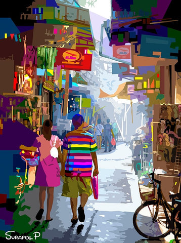 Alley In The City White Modern Wood Framed Art Print with Double Matting by Pansanit, Surapol