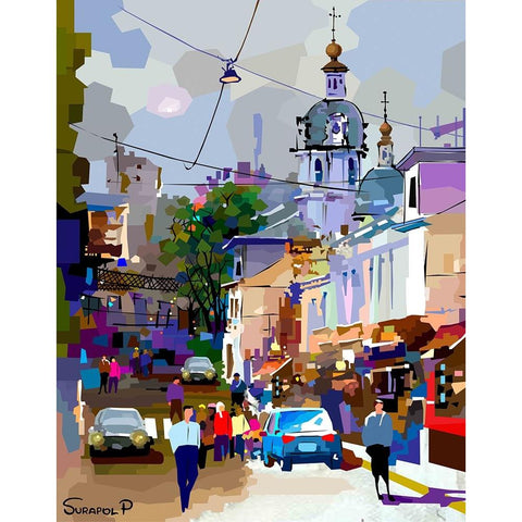 Ancient City Center Black Modern Wood Framed Art Print by Pansanit, Surapol