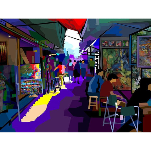 City Corner Art White Modern Wood Framed Art Print by Pansanit, Surapol