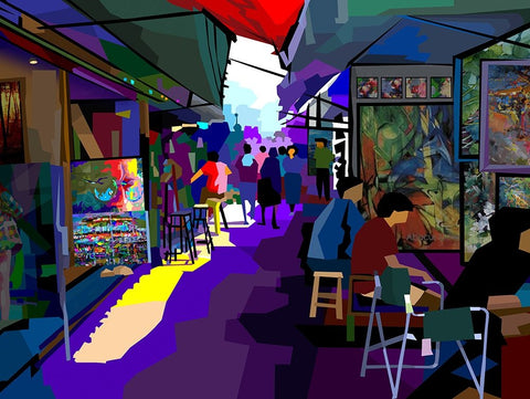 City Corner Art White Modern Wood Framed Art Print with Double Matting by Pansanit, Surapol