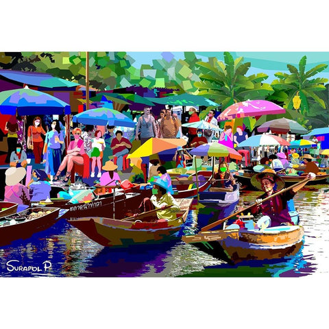 Tour The Floating Market No1 White Modern Wood Framed Art Print by Pansanit, Surapol