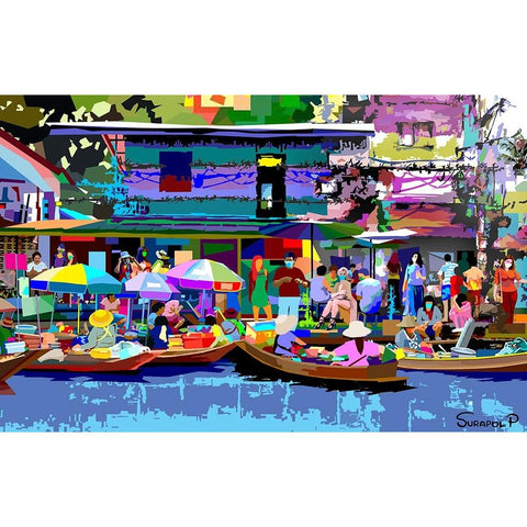 Tour The Floating Market No2 Black Modern Wood Framed Art Print with Double Matting by Pansanit, Surapol