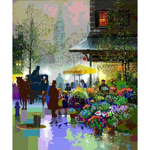 Flower Market Black Modern Wood Framed Art Print with Double Matting by Pansanit, Surapol