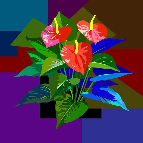 Red Boy Flower Black Modern Wood Framed Art Print by Pansanit, Surapol