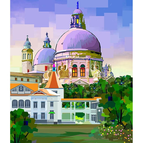 Old Temple Gold Ornate Wood Framed Art Print with Double Matting by Pansanit, Surapol