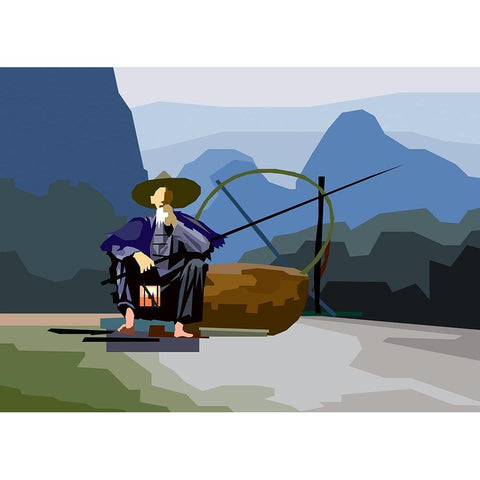 Fisherman Black Modern Wood Framed Art Print by Pansanit, Surapol