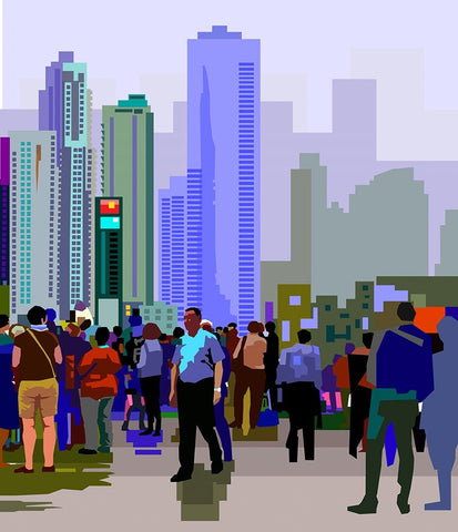 New City White Modern Wood Framed Art Print with Double Matting by Pansanit, Surapol