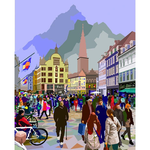 Old Town Travel Black Modern Wood Framed Art Print with Double Matting by Pansanit, Surapol