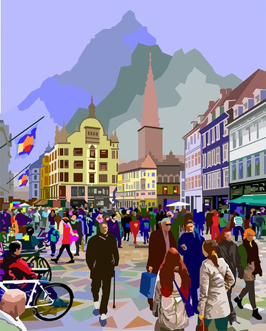 Old Town Travel White Modern Wood Framed Art Print with Double Matting by Pansanit, Surapol