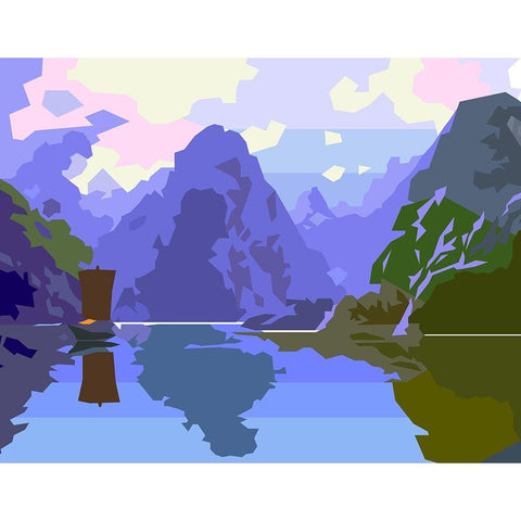 Water and Mountains White Modern Wood Framed Art Print by Pansanit, Surapol