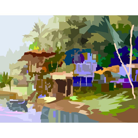 Waterfront House Black Modern Wood Framed Art Print by Pansanit, Surapol
