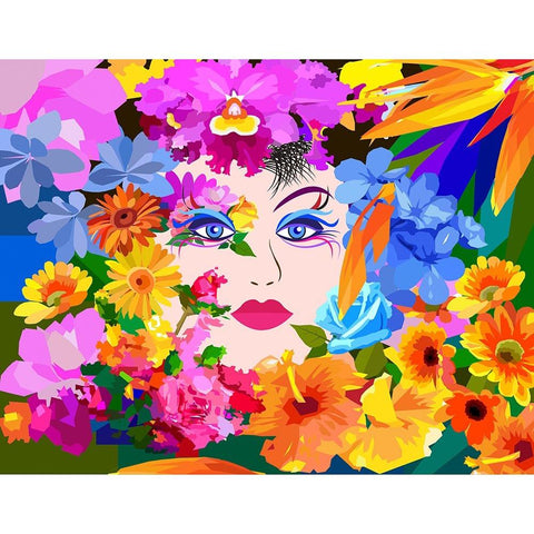 Flowers And Lady Gold Ornate Wood Framed Art Print with Double Matting by Pansanit, Surapol