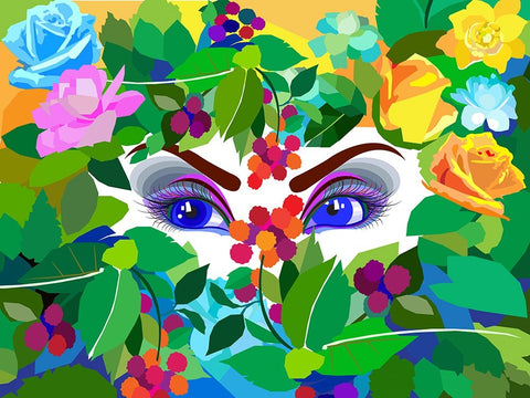 My Flowers - Eyes White Modern Wood Framed Art Print with Double Matting by Pansanit, Surapol