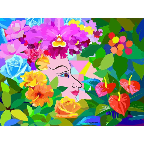 Nature Flower Woman Gold Ornate Wood Framed Art Print with Double Matting by Pansanit, Surapol