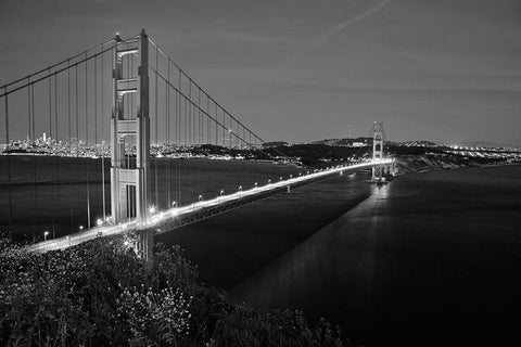 Blk And Wht Golden Gate Black Ornate Wood Framed Art Print with Double Matting by Susan Vizvary Photography