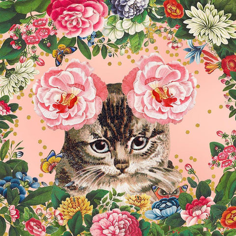 Cat Garden White Modern Wood Framed Art Print by The Font Diva