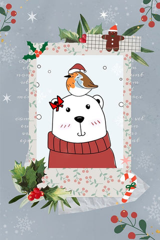 Christmas Bear White Modern Wood Framed Art Print with Double Matting by The Font Diva