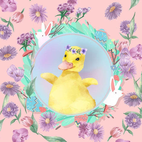 Darling Duckling Gold Ornate Wood Framed Art Print with Double Matting by The Font Diva