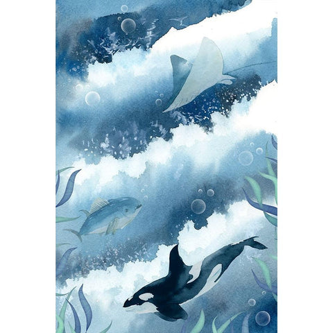 Deep Sea Diving Black Modern Wood Framed Art Print with Double Matting by The Font Diva