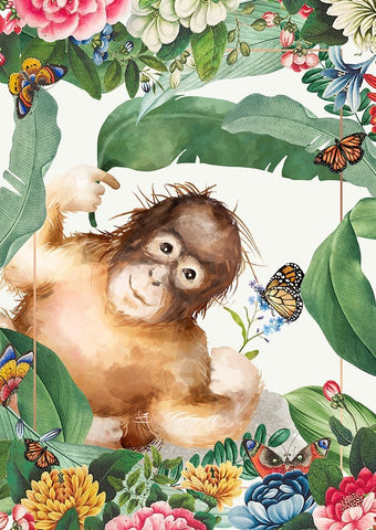 Monkey Around Black Ornate Wood Framed Art Print with Double Matting by The Font Diva