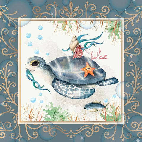 Sea Friends Black Ornate Wood Framed Art Print with Double Matting by The Font Diva