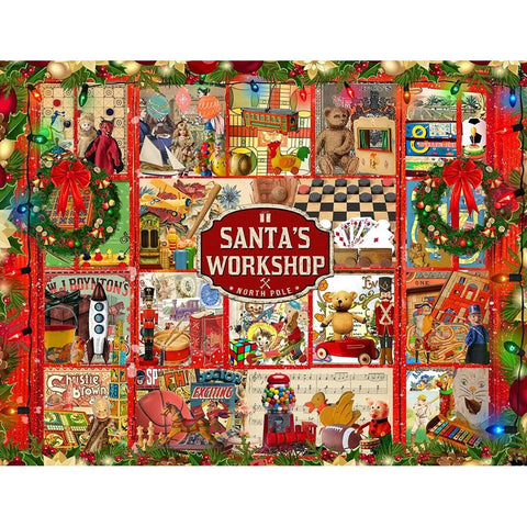 Santas Workshop White Modern Wood Framed Art Print by The Font Diva