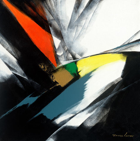 Color Block 1 White Modern Wood Framed Art Print with Double Matting by Leung, Thomas