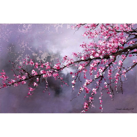 Winter Plum Blossom Black Modern Wood Framed Art Print with Double Matting by Leung, Thomas