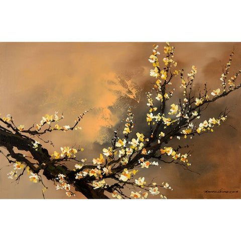 Yellow Plum Blossom Black Modern Wood Framed Art Print with Double Matting by Leung, Thomas