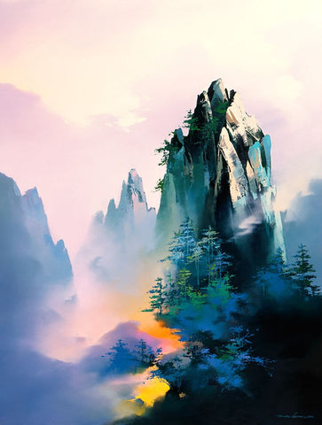 Mountain Glow Black Ornate Wood Framed Art Print with Double Matting by Leung, Thomas