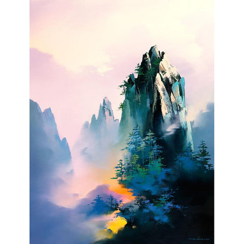 Mountain Glow Black Modern Wood Framed Art Print with Double Matting by Leung, Thomas