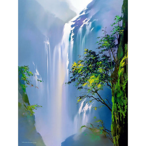 Spring Cascades White Modern Wood Framed Art Print by Leung, Thomas