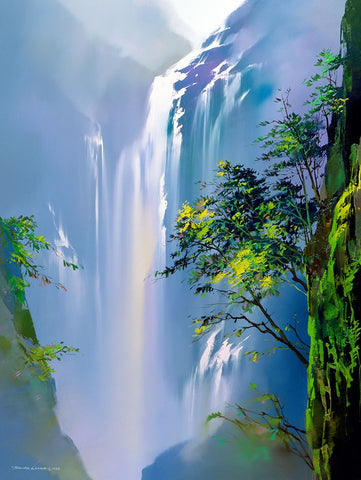 Spring Cascades Black Ornate Wood Framed Art Print with Double Matting by Leung, Thomas