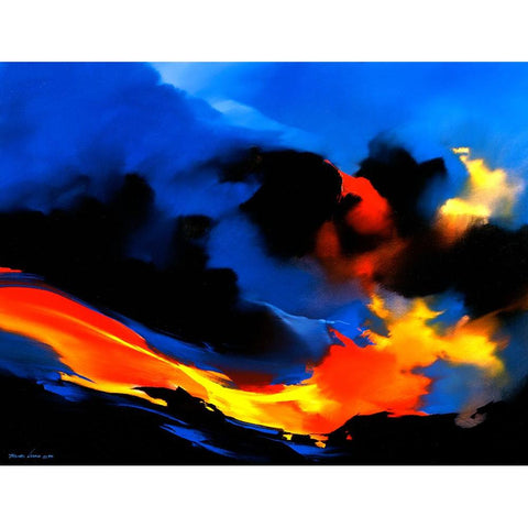 Fire Surf Black Modern Wood Framed Art Print with Double Matting by Leung, Thomas