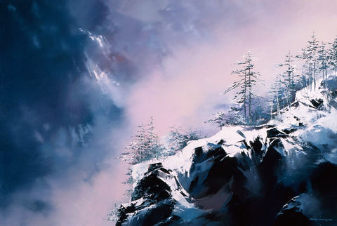 Winter View Black Ornate Wood Framed Art Print with Double Matting by Leung, Thomas