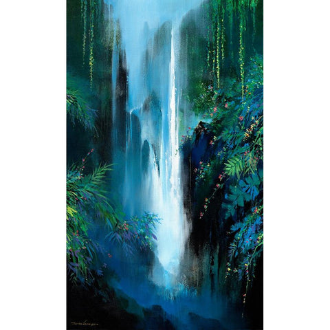 Inside The Falls Black Modern Wood Framed Art Print with Double Matting by Leung, Thomas