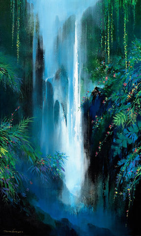 Inside The Falls Black Ornate Wood Framed Art Print with Double Matting by Leung, Thomas
