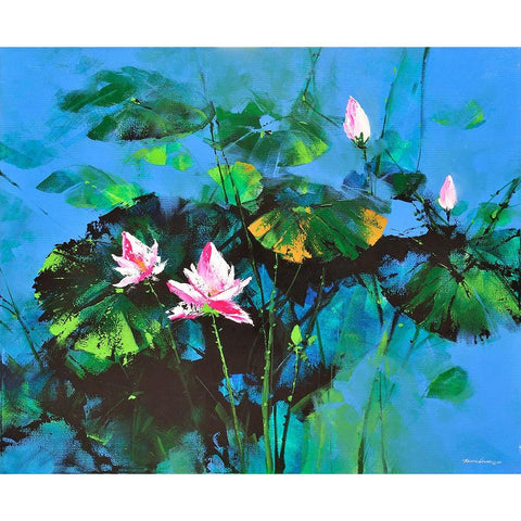 Lily Pond White Modern Wood Framed Art Print by Leung, Thomas